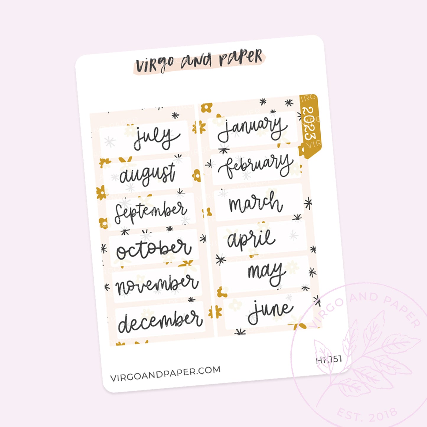 2023 H. Weeks Yearly Index Sticker Kit-  Pink Floral
