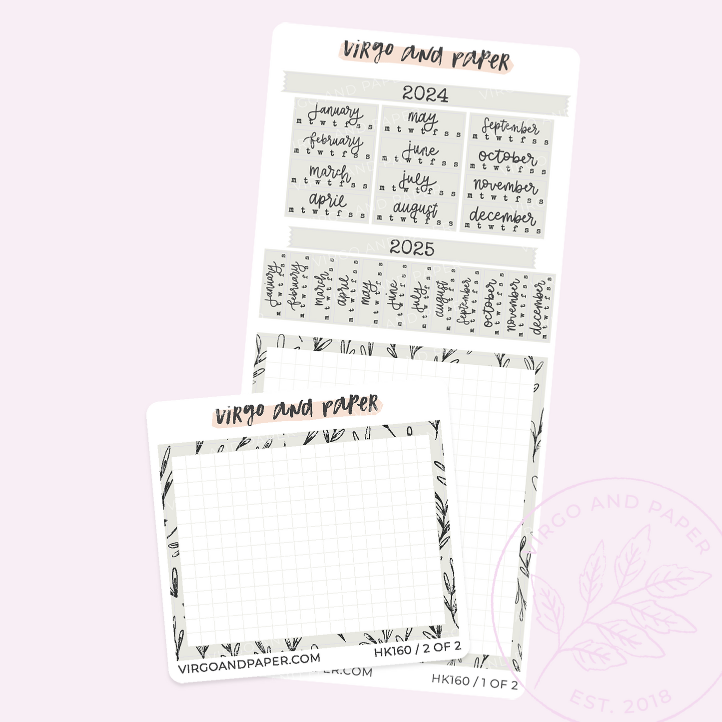 2024 H. Weeks Yearly Calendar Sticker Kit - Leaf Print