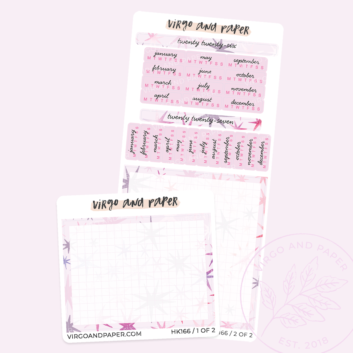 2026 H. Weeks Yearly Calendar Sticker Kit - Envision Pink Stars