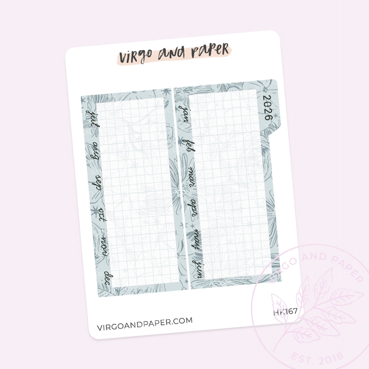 2026 H. Weeks Yearly Index Sticker Kit - Blue Floral