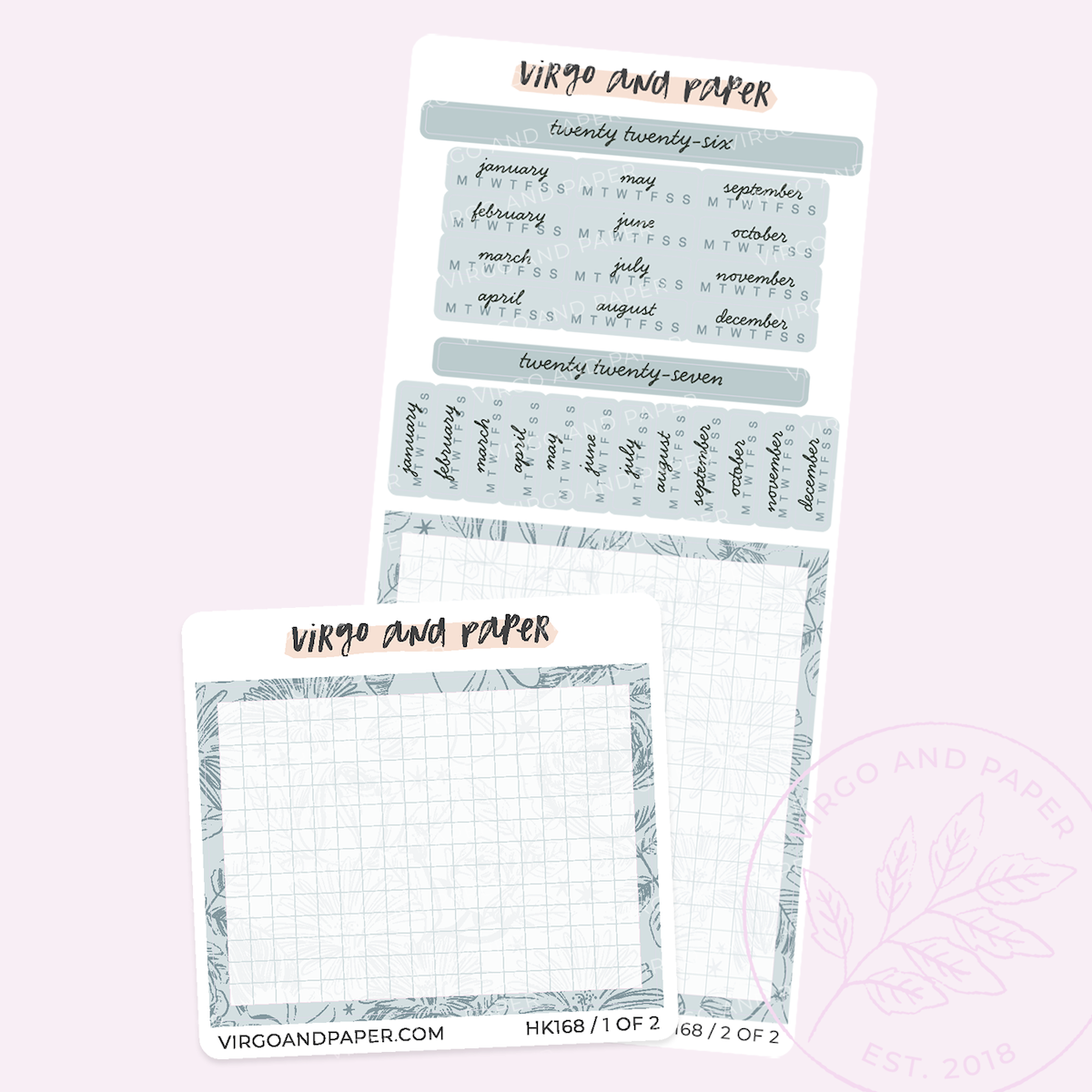 2026 H. Weeks Yearly Calendar Sticker Kit - Blue Floral