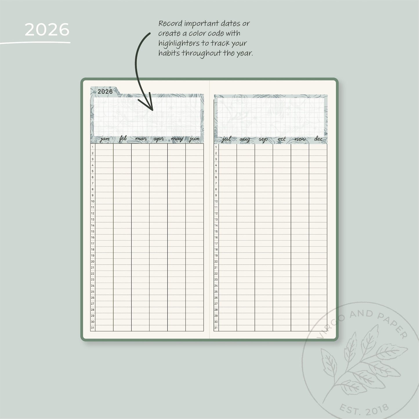 2026 H. Weeks Yearly Index Sticker Kit - Blue Floral