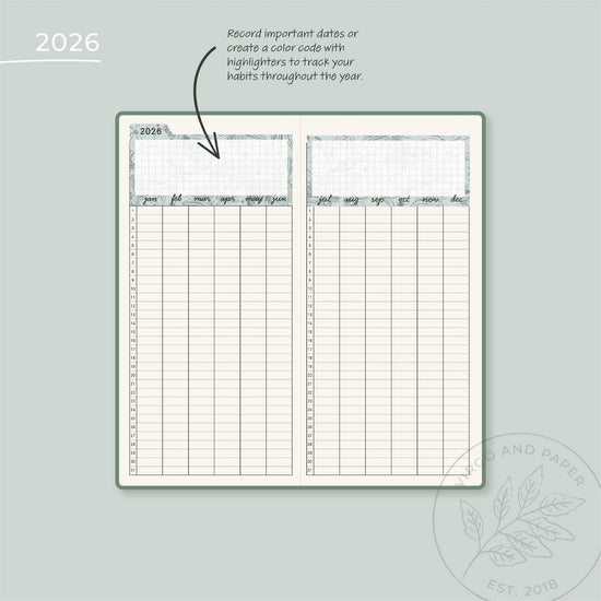 2026 H. Weeks Yearly Index Sticker Kit - Blue Floral
