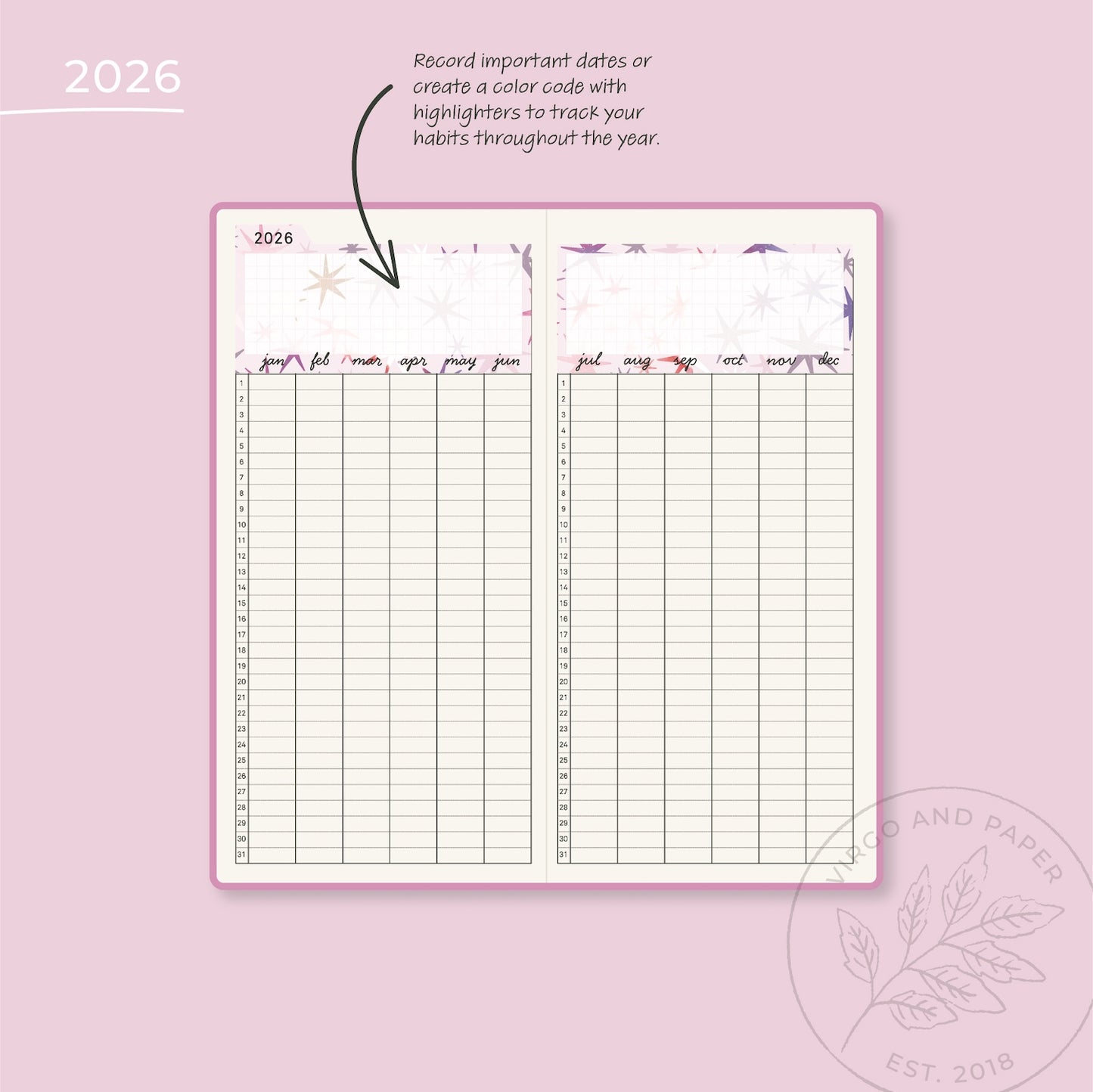 2026 H. Weeks Yearly Index Sticker Kit - Envision Pink Stars
