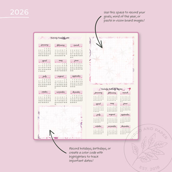 2026 H. Weeks Yearly Calendar Sticker Kit - Envision Pink Stars
