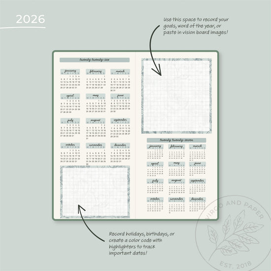 2026 H. Weeks Yearly Calendar Sticker Kit - Blue Floral