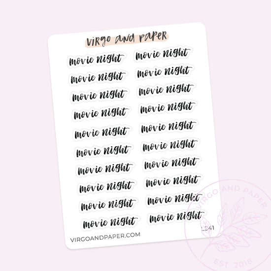 Movie Night Hand Lettered Script Stickers
