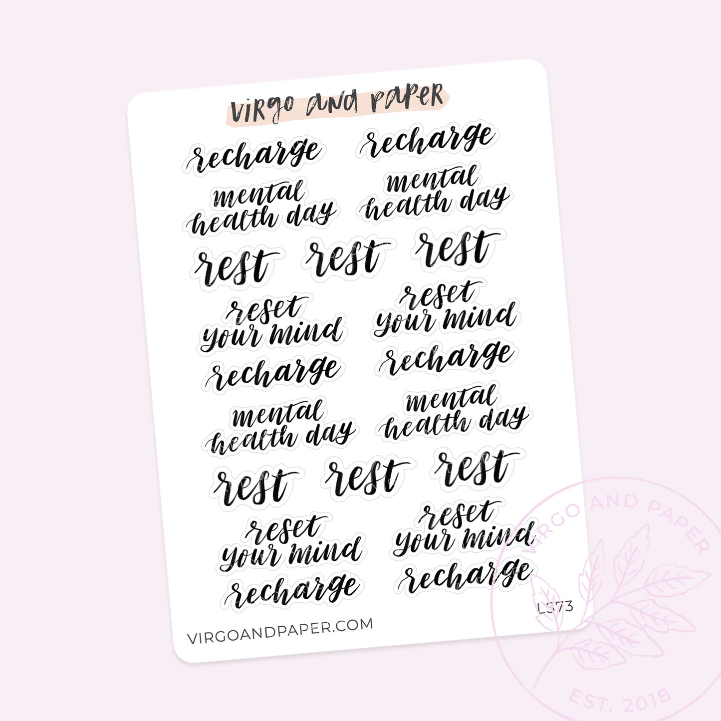 Load image into Gallery viewer, Self Care &amp;amp; Mental Health Hand Lettered Script Stickers
