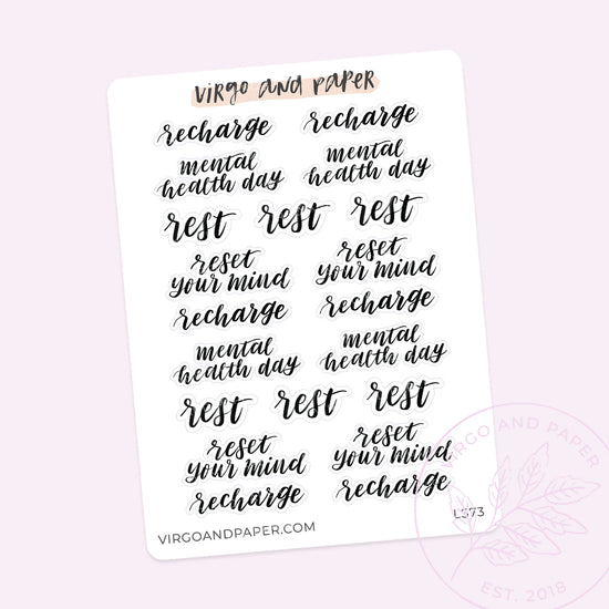 Self Care & Mental Health Hand Lettered Script Stickers