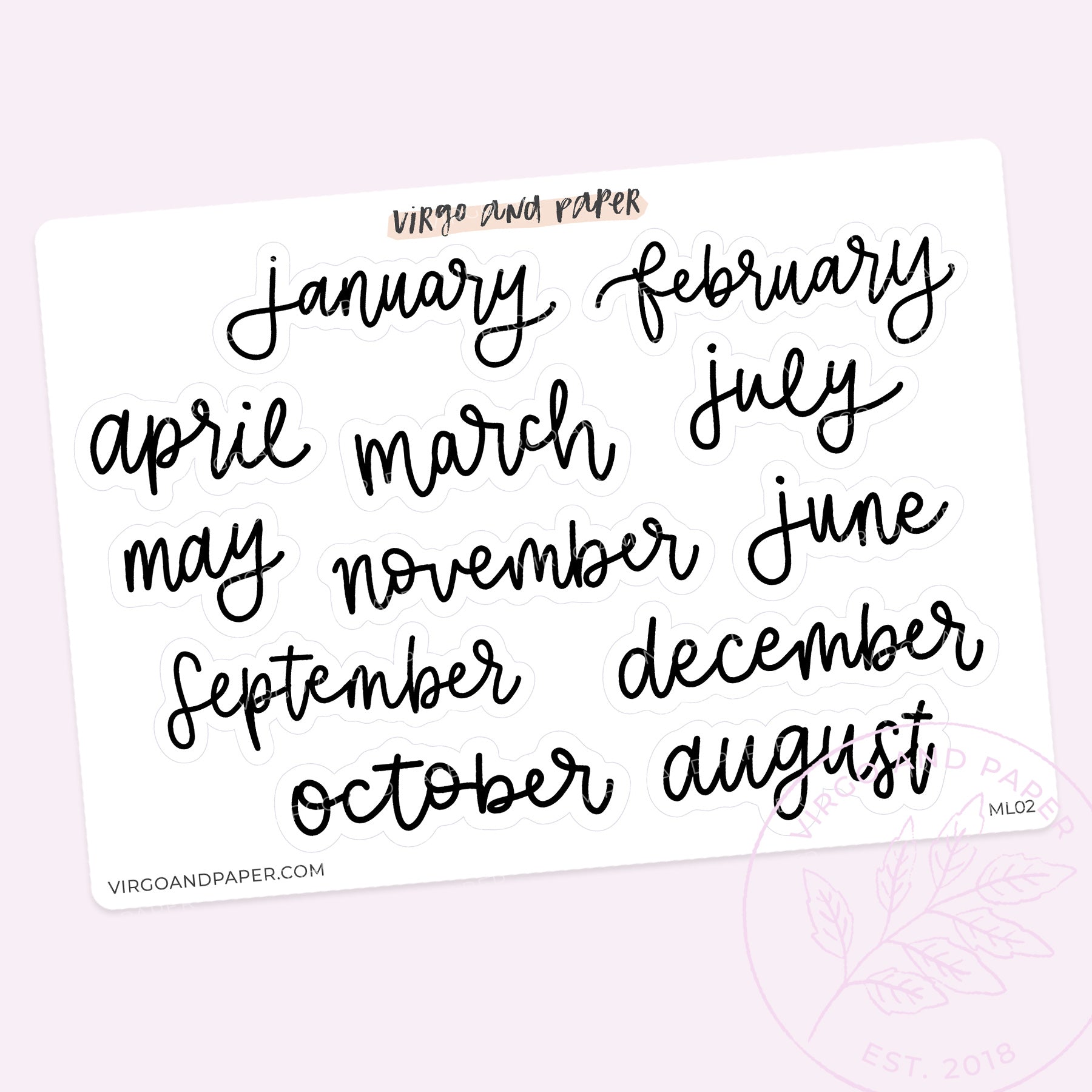 Jan-Dec Months of the Year Labels in White – Virgo and Paper