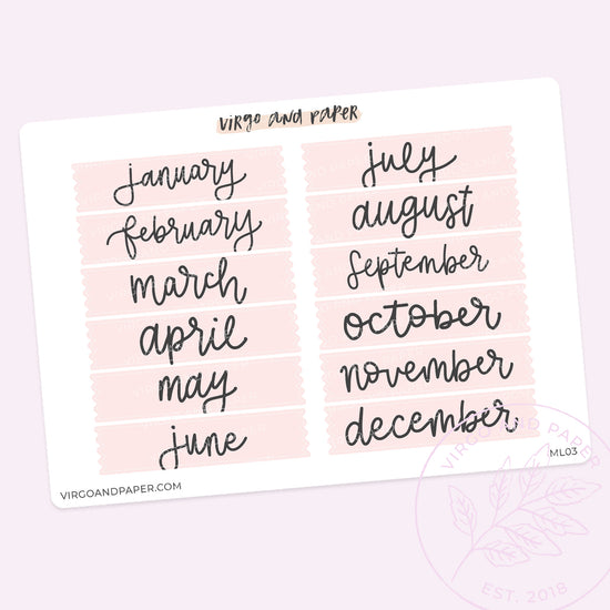 Months of the Year Labels in Pink