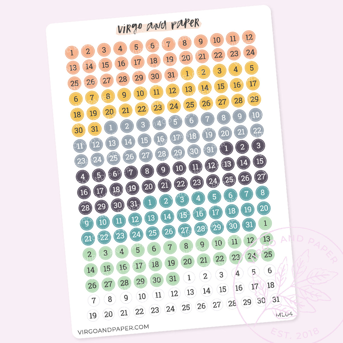 Beach Date Dot 1-31 Number Planner Stickers | Virgo and Paper for Free Printable Numbers 1 31 Pdf