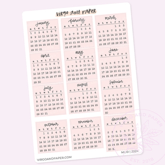 Load image into Gallery viewer, Pink Calendar Stickers Jan-Dec 2024
