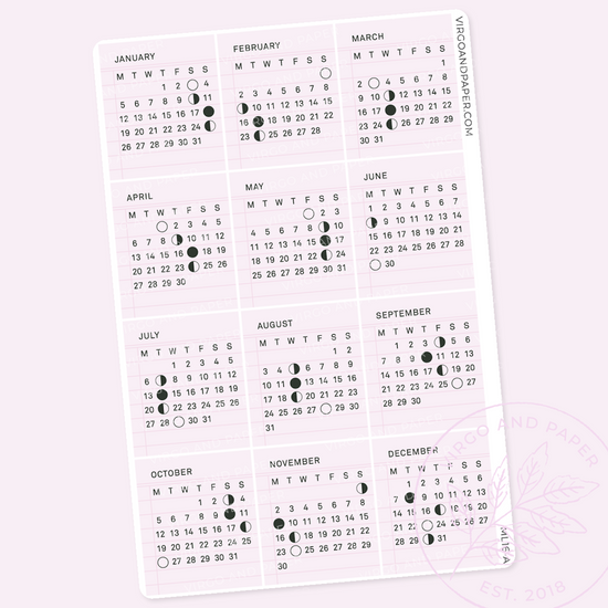 January-December 2026 Calendar Stickers