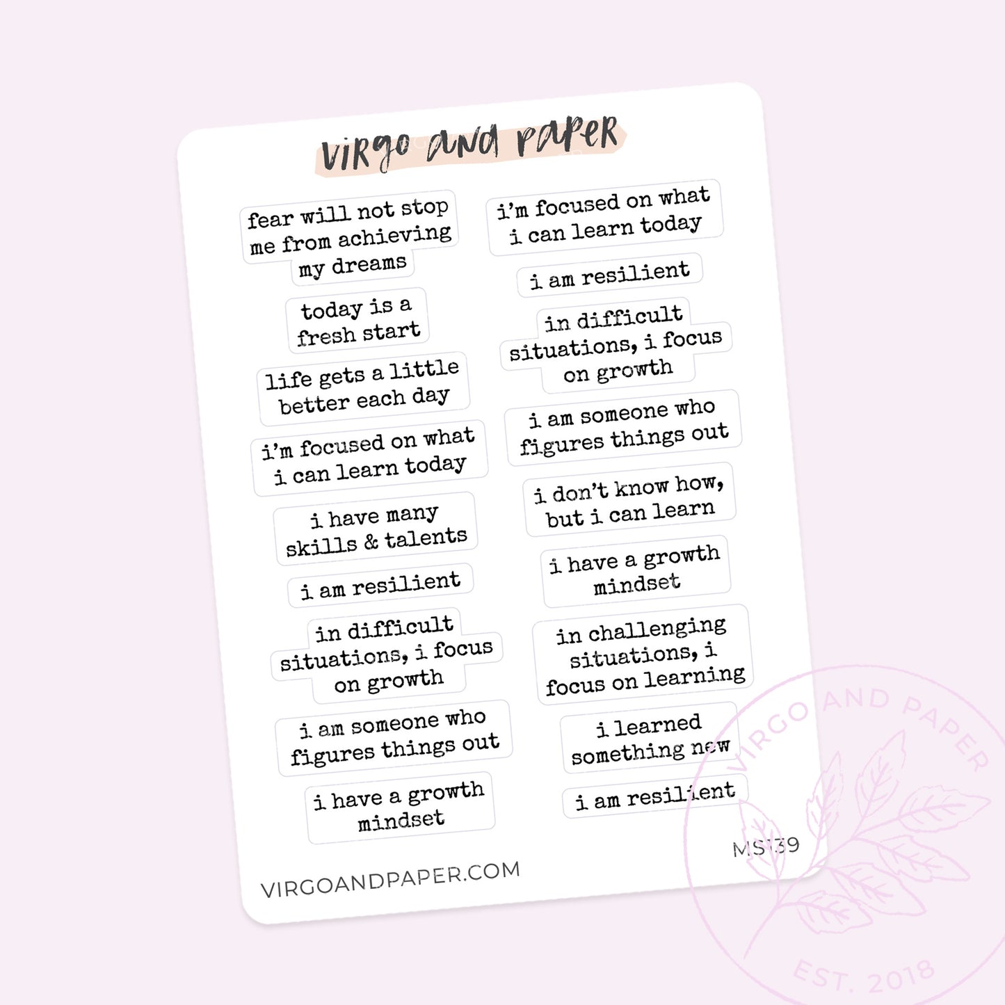 Affirmation Planner Stickers - Learn & Grow – Virgo and Paper