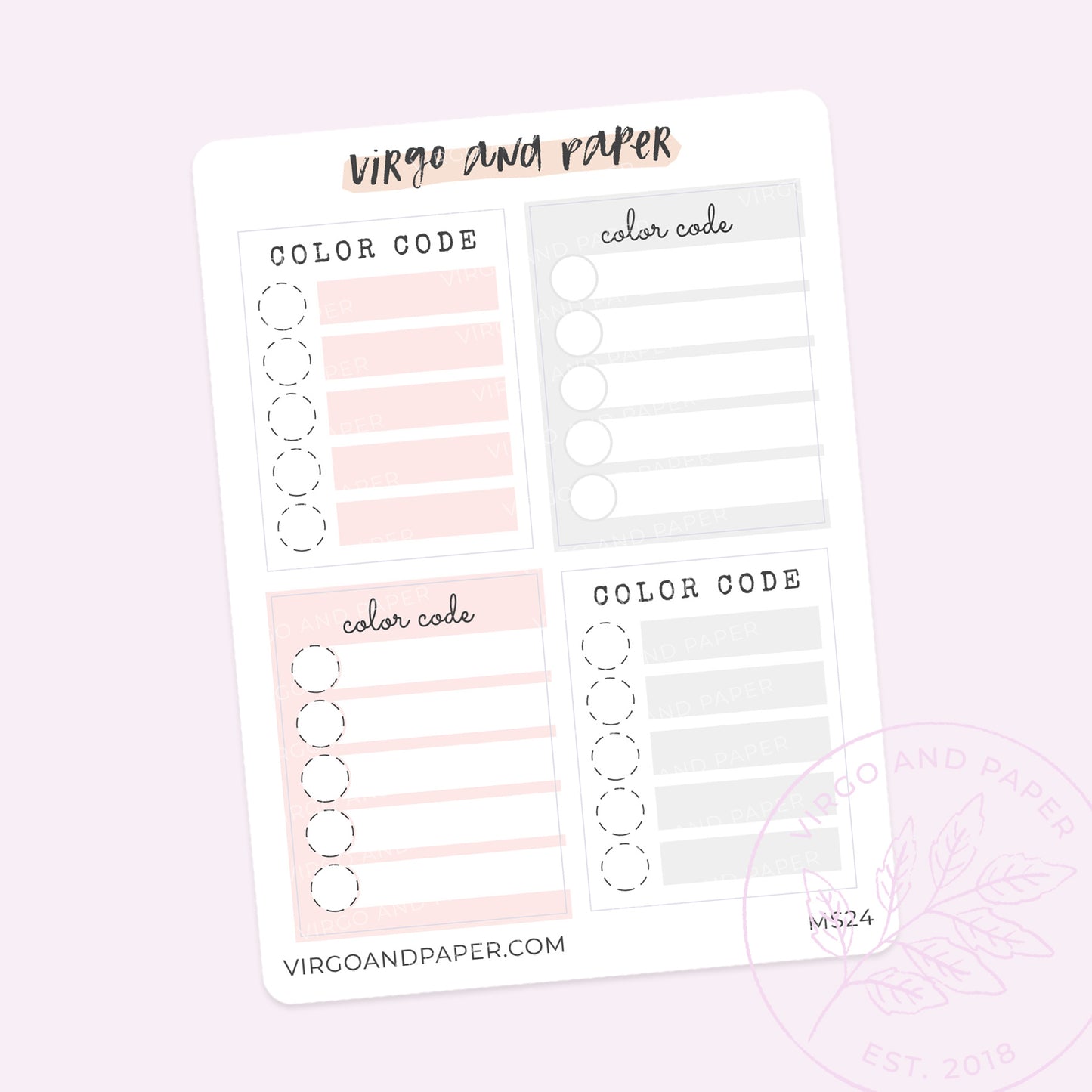 Book Sticker Color Code Key Color Code Key Full Box Stickers – Virgo and Paper