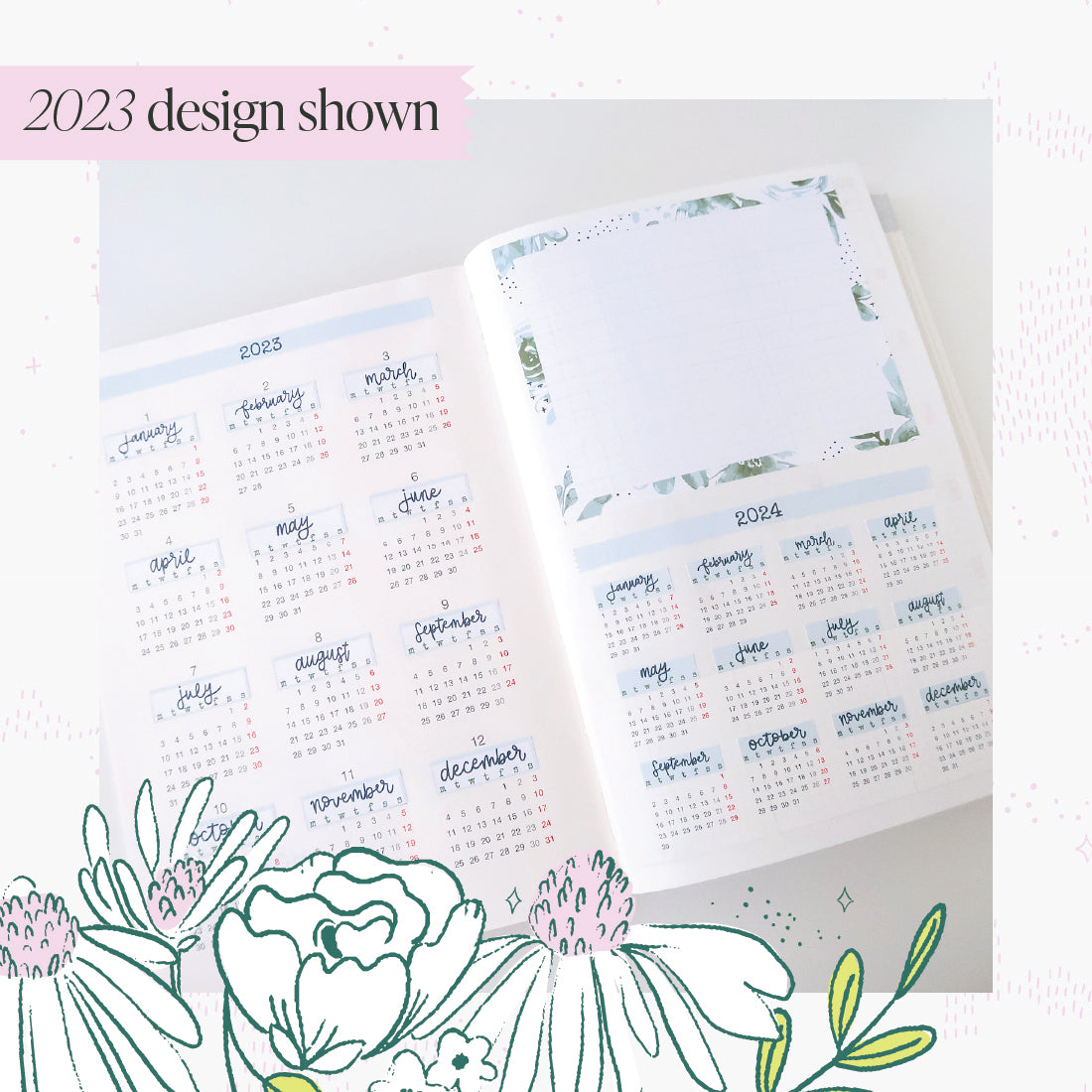 2024 H. Cousin Yearly Calendar Sticker Kit - Leaf Print