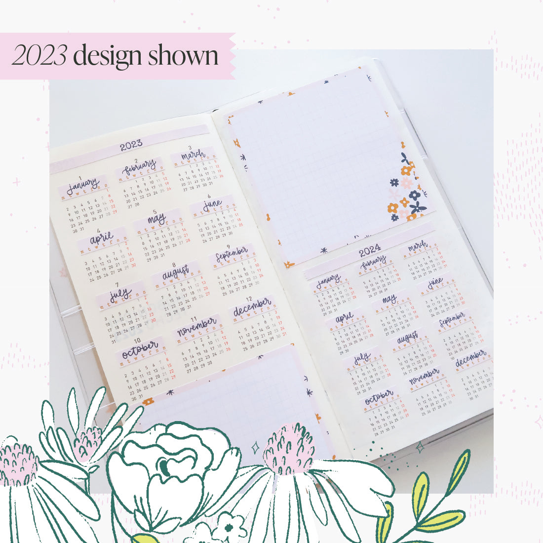 2024 H. Weeks Yearly Calendar Sticker Kit - Leaf Print