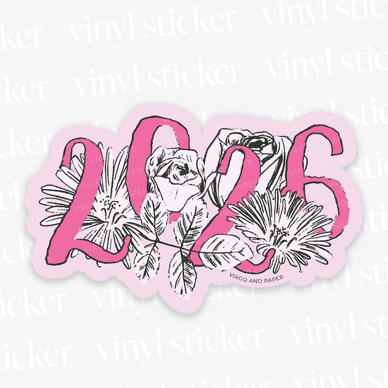 2026 Floral Die Cut Vinyl Sticker - Pink