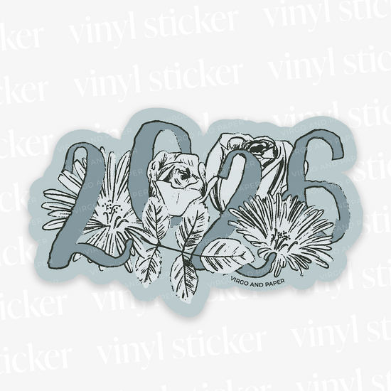 2026 Floral Die Cut Vinyl Sticker - Blue