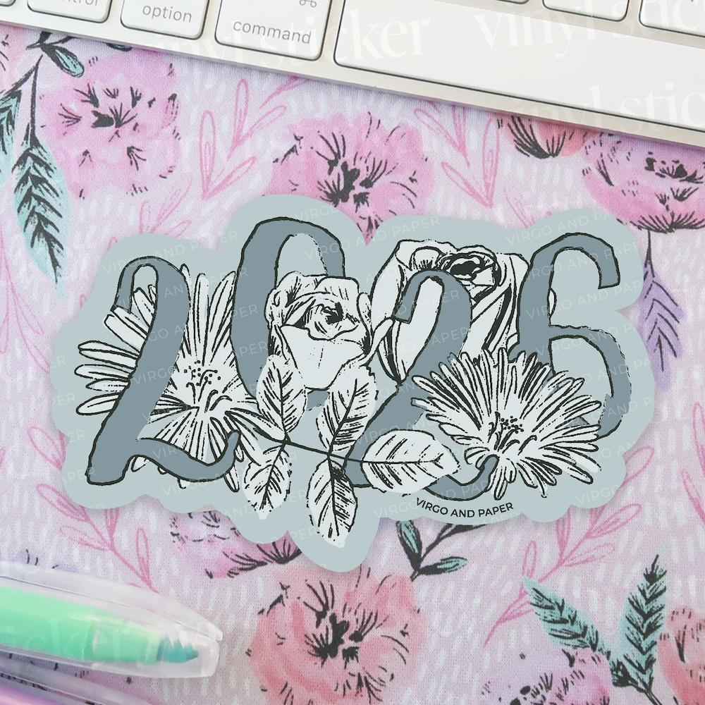 2026 Floral Die Cut Vinyl Sticker - Blue
