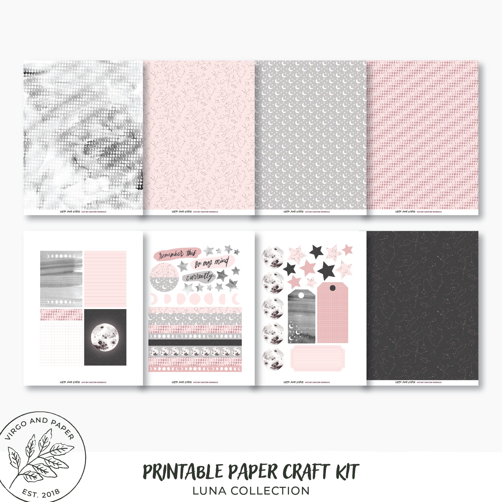 Printable Paper Craft Kit - Luna Collection | Patterned Papers, Journa ...