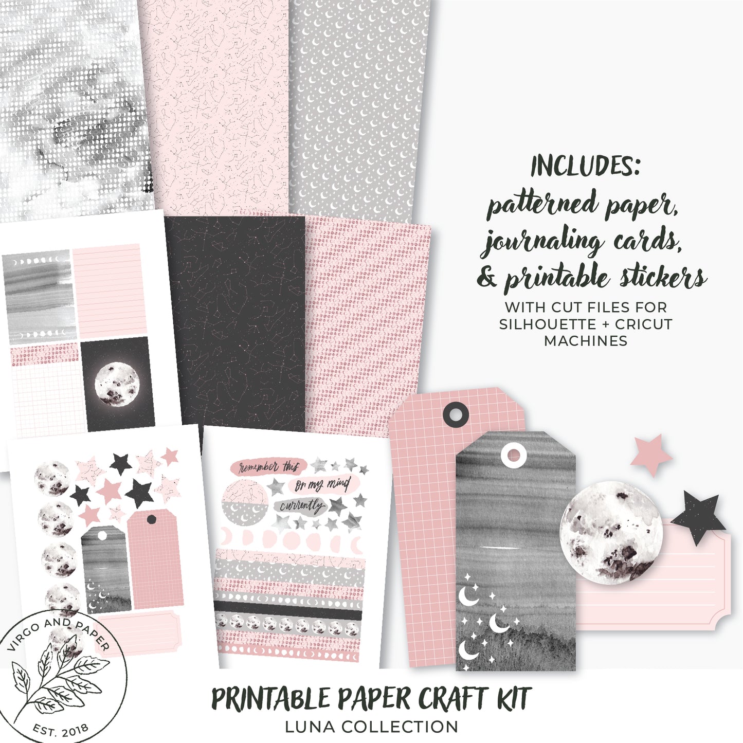 Printable Paper Craft Kit - Luna Collection | Patterned Papers, Journa ...