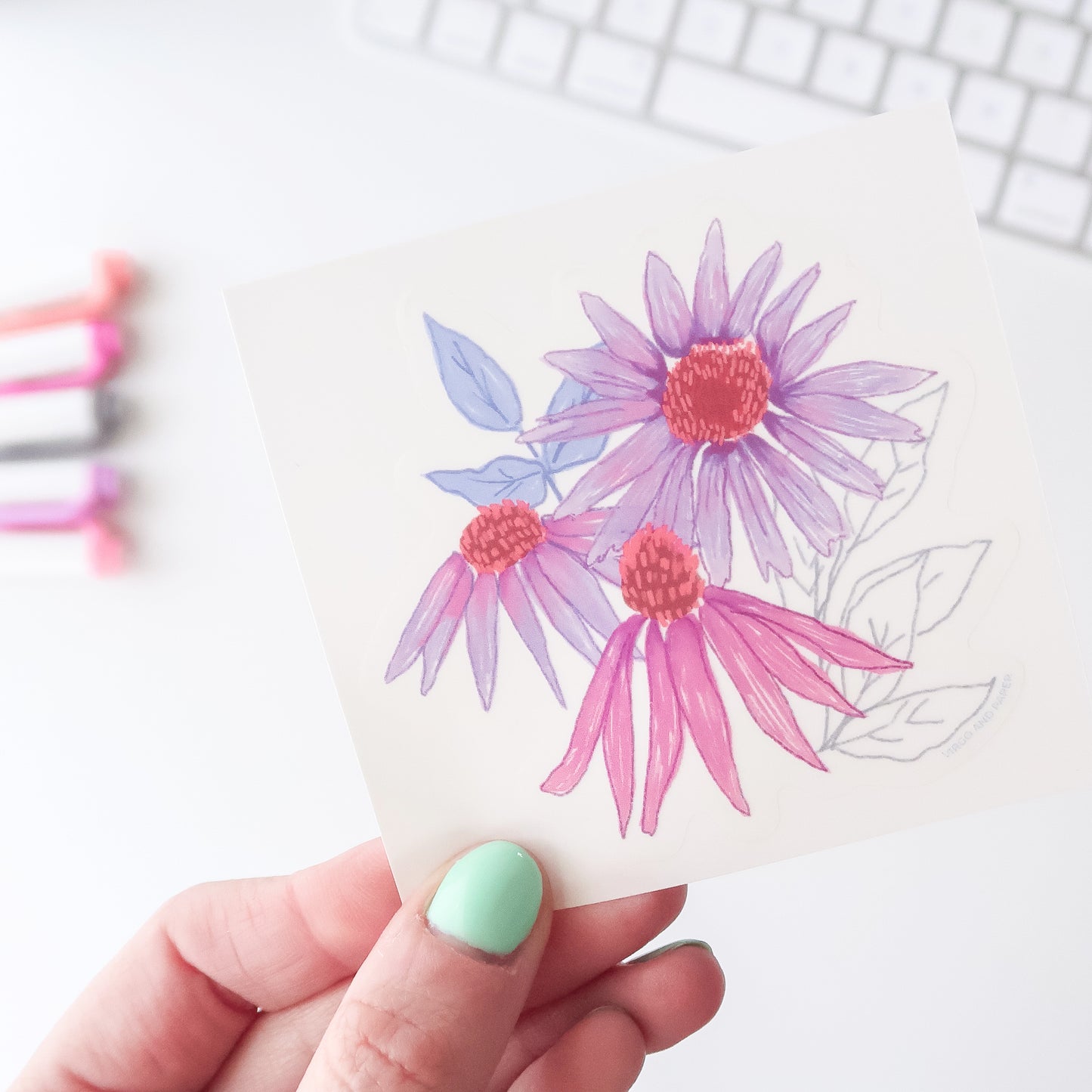 Load image into Gallery viewer, Imagine Floral Die Cut Clear Vinyl Sticker
