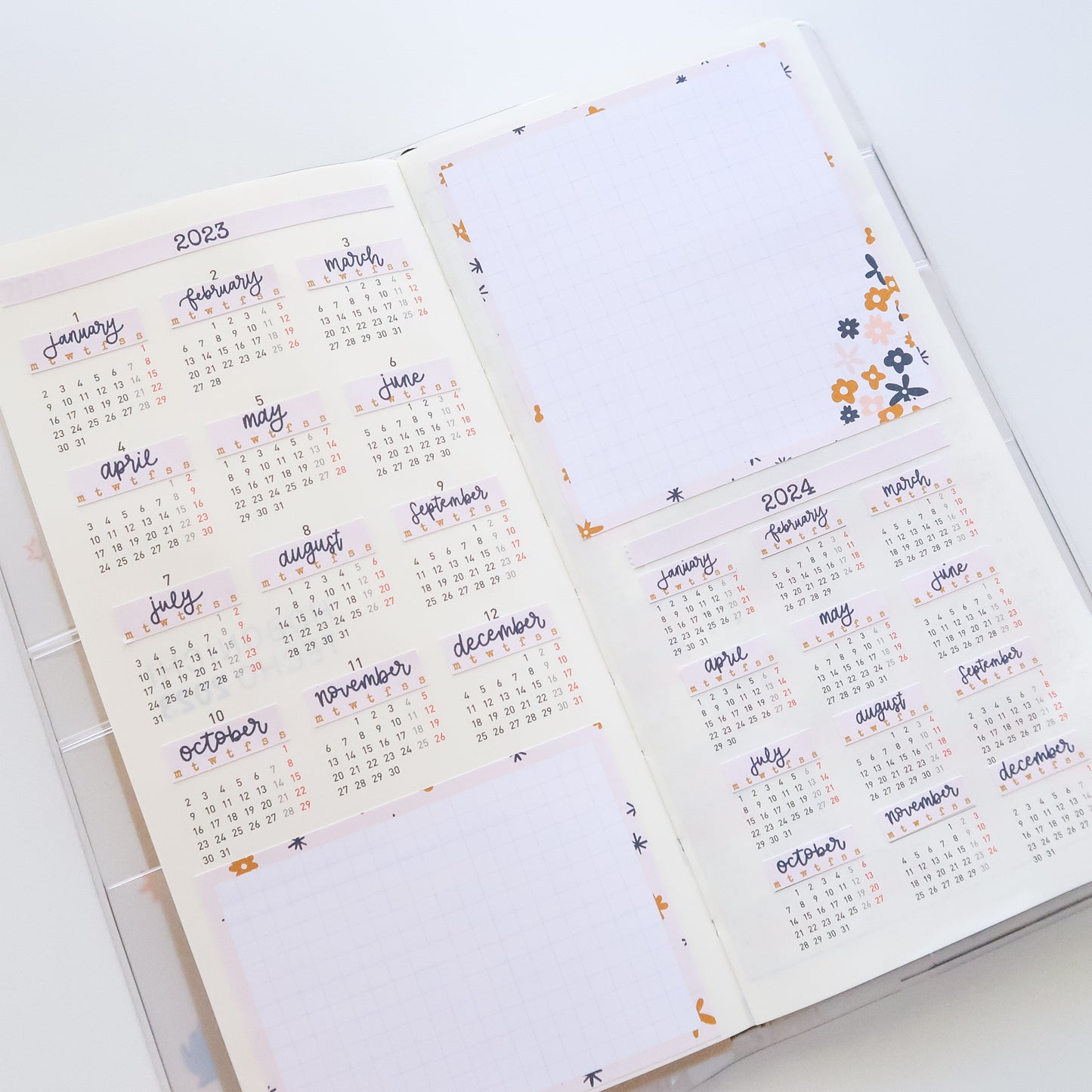 2023 H. Weeks Yearly Calendar Sticker Kit - Pink Floral